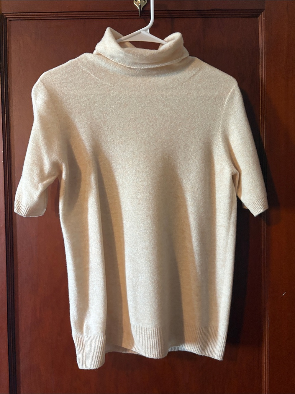 Cream Short-Sleeve Turtleneck Sweater